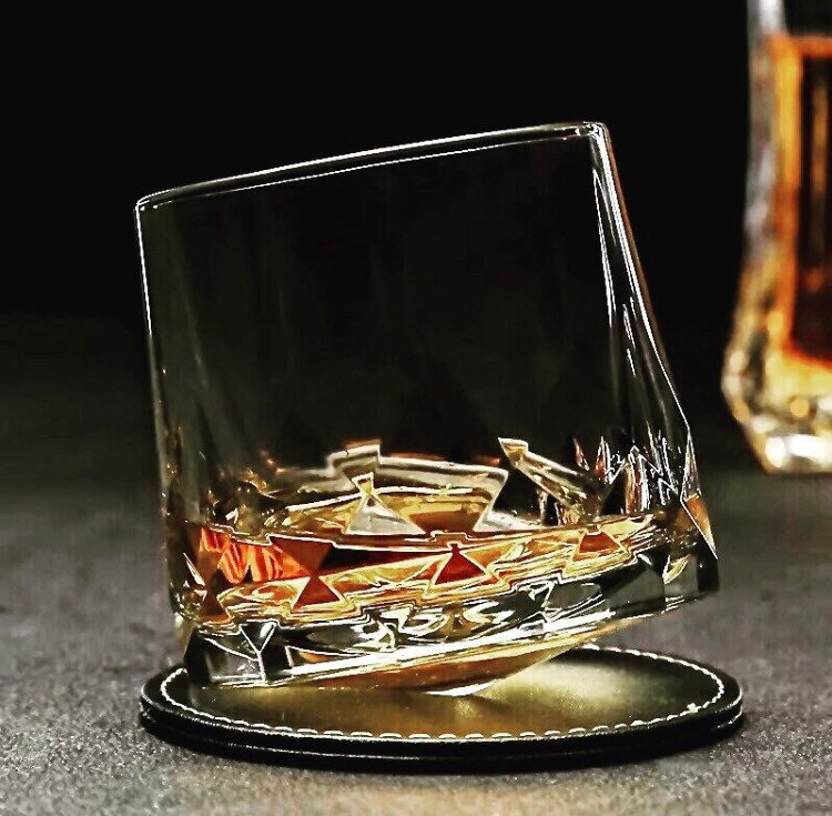 Diamond Whiskey Glasses Glass Set Scotch Glass Unique Cocktail Rotating Barware Gifts For Him Groomsmen